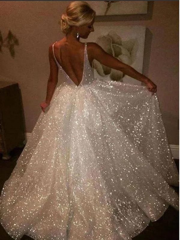 Online Only cocktail dresscocktail dressA Line V Neck Ivory Lace Wedding Dresses, Ivory V Neck Lace Prom Formal Dresses