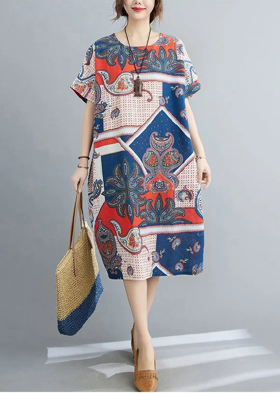 Exclusive Preview draped dressdraped dressOriginal Design Colorblock Oversized Print Pockets Linen Dresses Summer