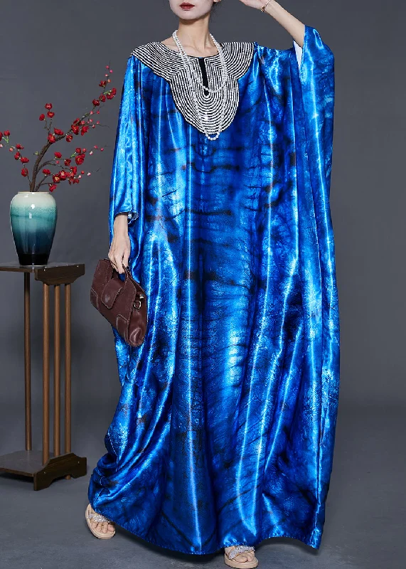 office dressWomen Blue Sequins Tie Dye Silk Holiday Dress Summer