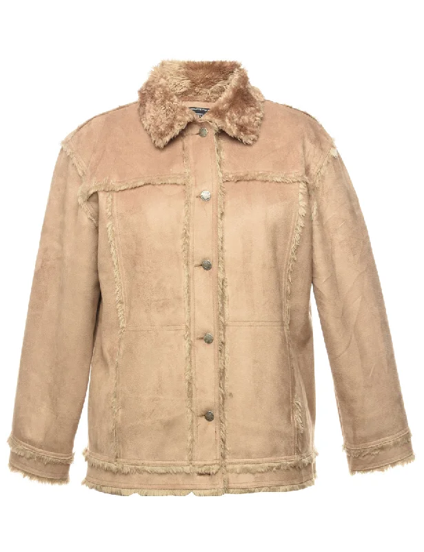 Last Chance fashionable outerwearBrown Faux Fur Lined Coat - XL