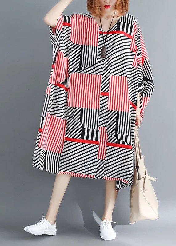 Inventory Reduction draped dressdraped dressFitted Black Red Striped Oversized Chiffon Maxi Dresses Batwing Sleeve Inventory Reduction draped dressdraped dressFitted Black Red Striped Oversized Chiffon Maxi Dresses Batwing Sleeve