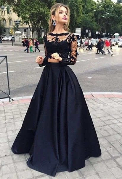 lace dressFull Length Black Lace Two-pieces Prom Dresses