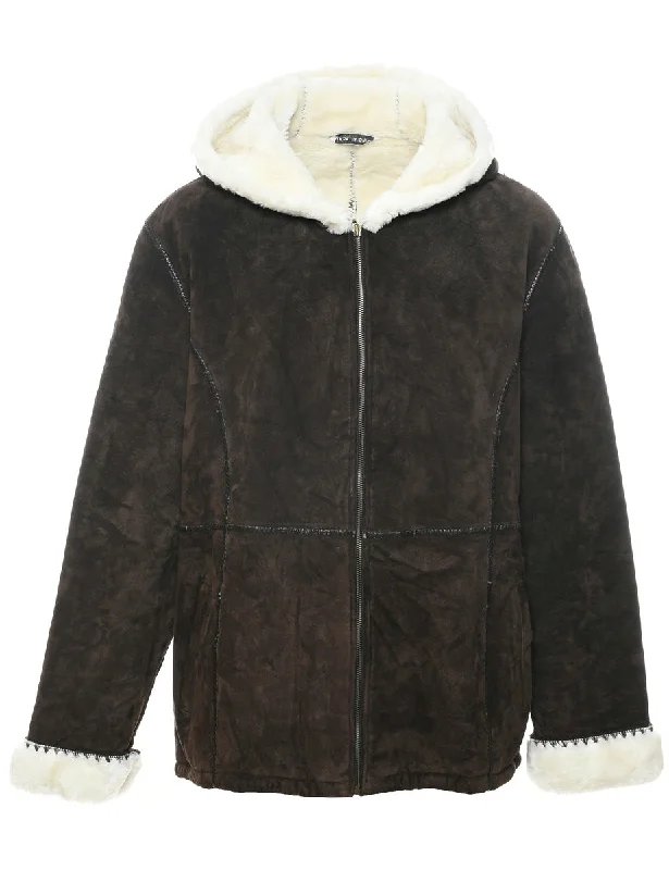 Special Promotion sleek and warm coatDark Brown Faux Shearling Suede Jacket - XL
