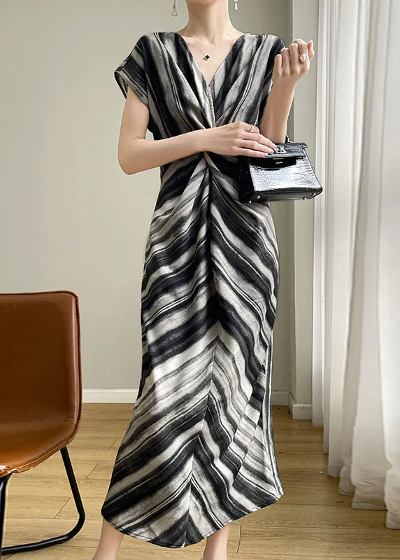 sophisticated dressFine Black Asymmetrical Striped Silk Dress Summer