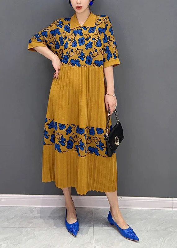 Don't Miss floral wrap dressfloral wrap dressItalian Yellow Peter Pan Collar Patchwork Print Knit Long Dresses Summer