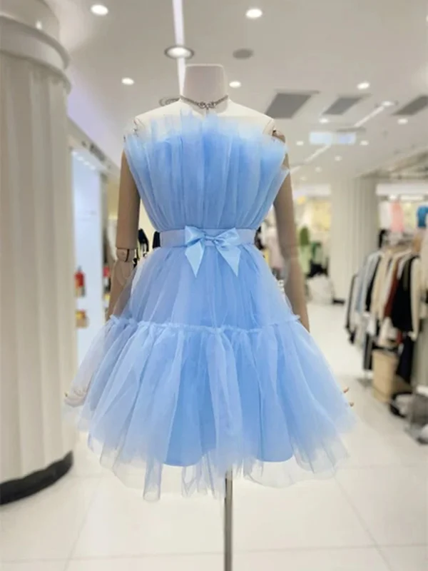 Blowout Deals chic shift dresschic shift dressLovely Short Blue/Burgundy Tulle Prom Homecoming Dresses with Bow, Blue/Burgundy Tulle Formal Graduation Evening Dresses SP2404