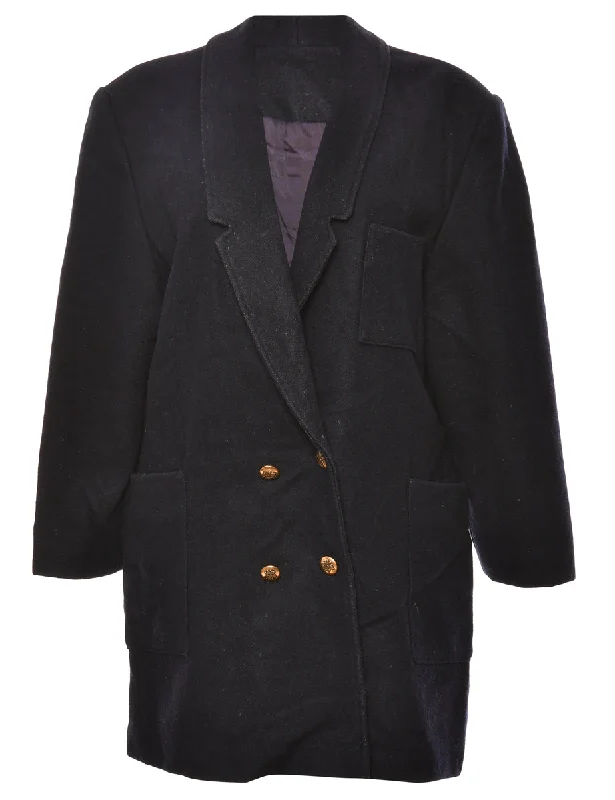 Super Sale retro coatDouble-Breasted Navy Wool Coat - L