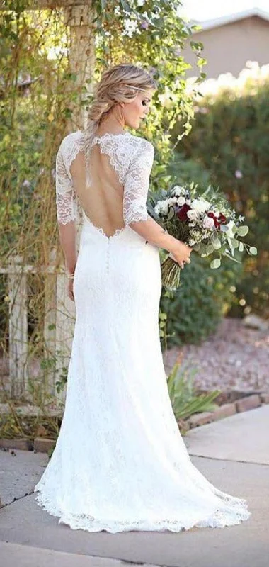 Massive Deals trendy wrap dresstrendy wrap dressKeyhole Back Half Sleeve Lace Wedding Dress