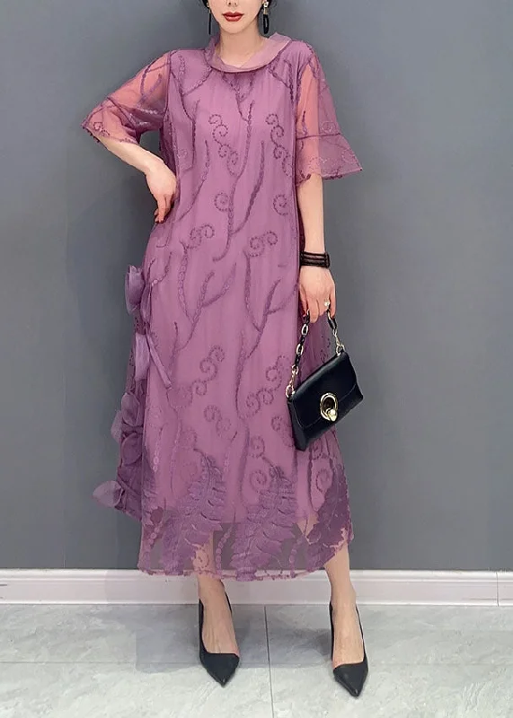 Don’t Miss Out casual day dresscasual day dressPurple Floral Tulle Long Dress Embroideried Summer