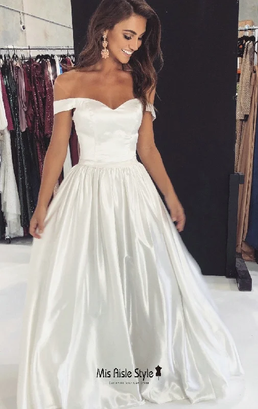 Daily Deals chic slip dresschic slip dressOff Shoulder Sleeve White Prom Dress