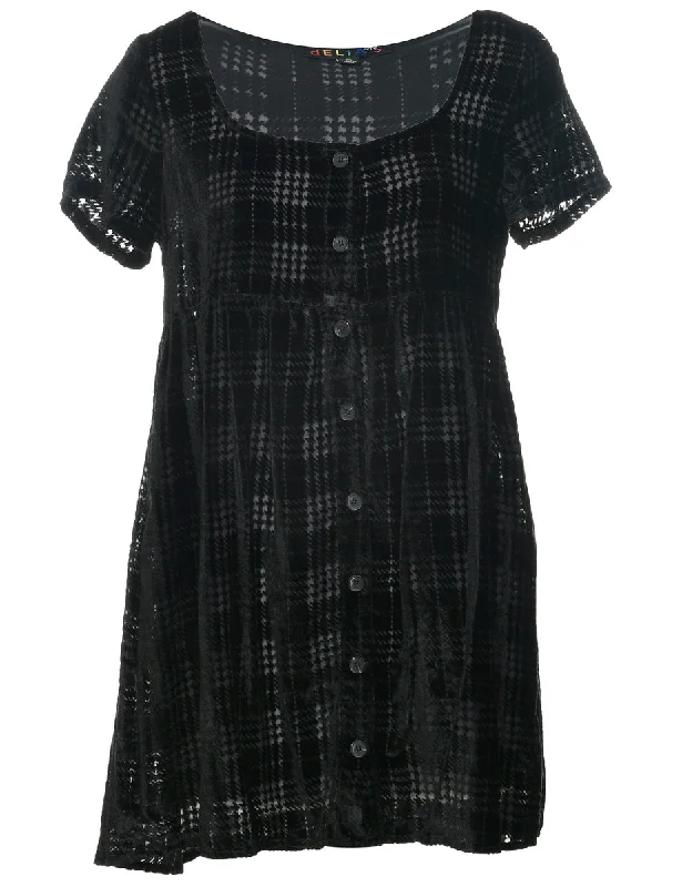 comfortable outerwearVelvet Dogtooth Checks Evening Dress - M