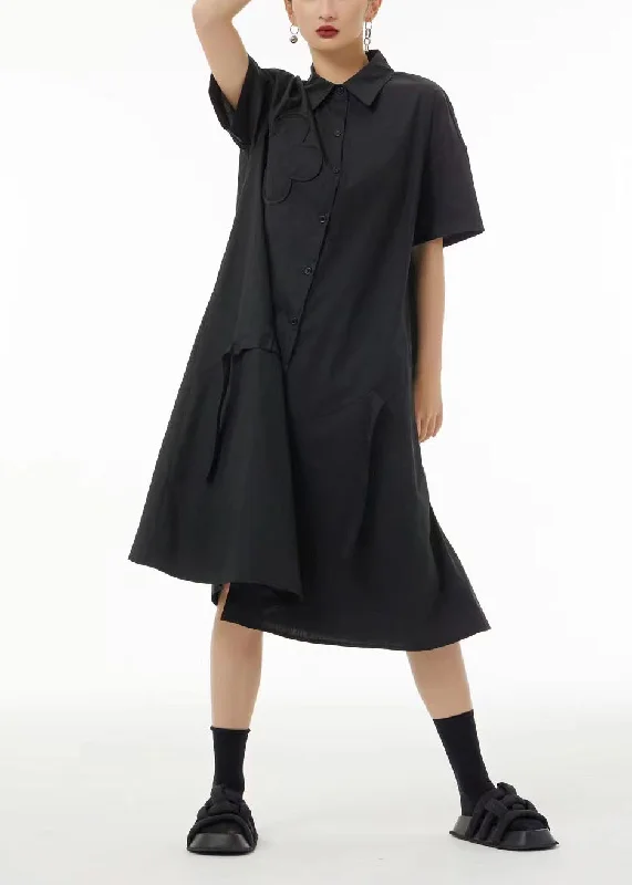 Bargain Bin bodycon dressbodycon dressBoutique Black Peter Pan Collar Patchwork Cotton Long Dresses Summer