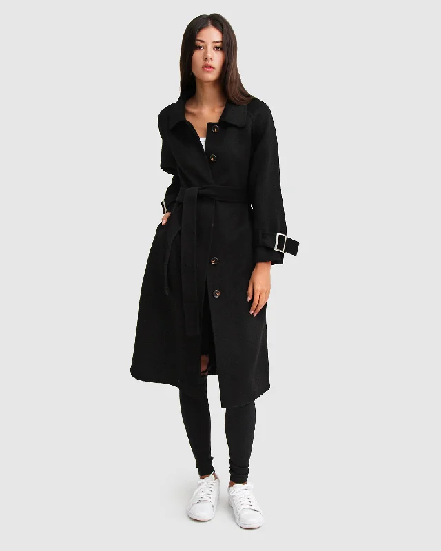 Midnight Madness stylish lightweight coatShore To Shore Belted Wool Coat - Black