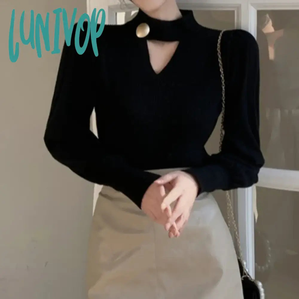 Deal Frenzy Lunivop Women Knitted Sweater V-Neck Long Sleeve Pullover Chic Design Top Autumn Clothing Sexy Jumper