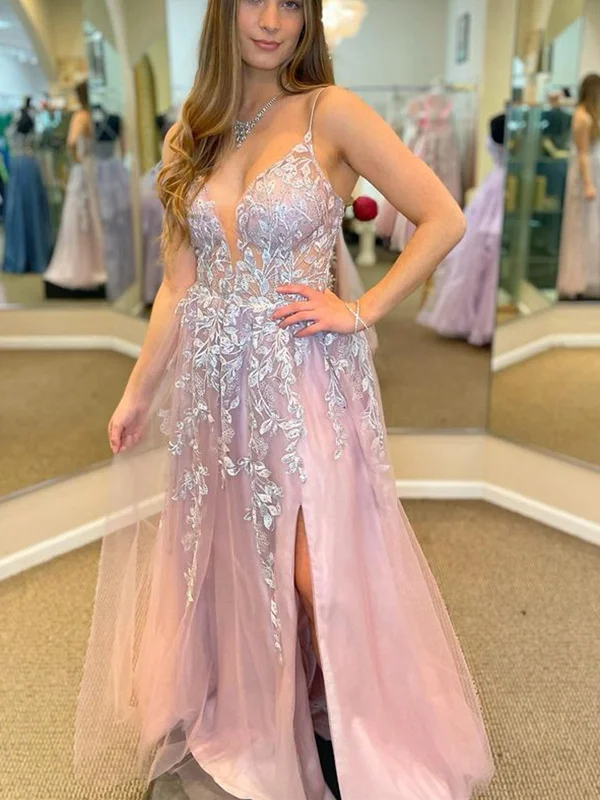 Unmissable Offer chic shift dresschic shift dressV Neck Backless Pink Long Prom Dresses with Lace Appliques, Pink Lace Formal Dresses, Long Pink Tulle Evening Dresses SP2363