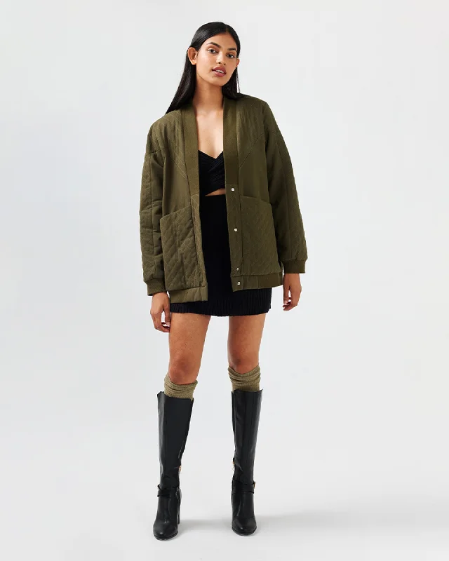 Sneak Peek Sale stylish coatOver It Quilted Bomber - Military