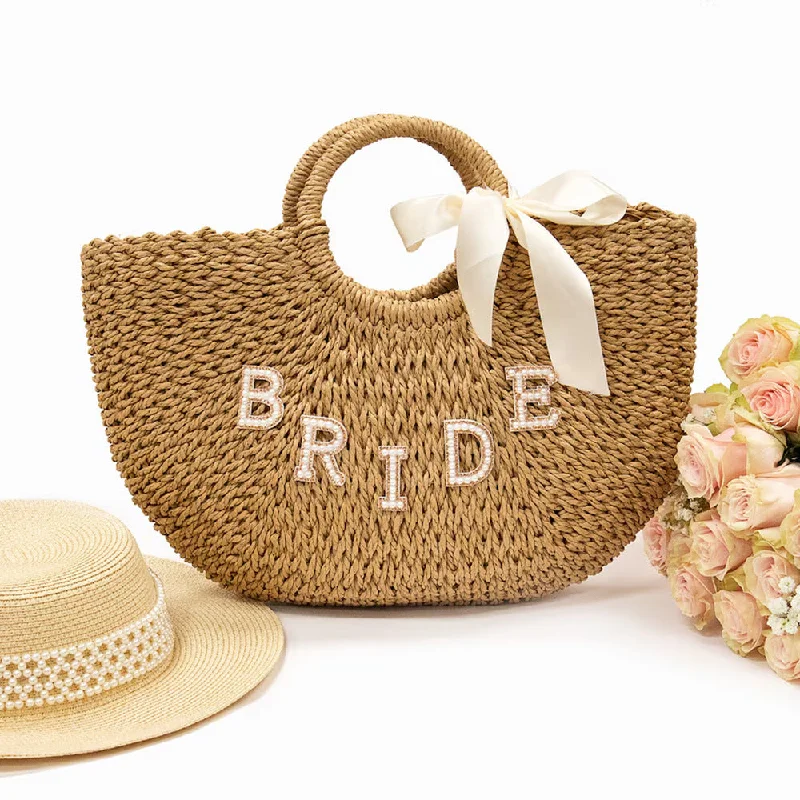 Overstock pleated maxi dresspleated maxi dressEnglish letters Bride Mrs Straw bag wedding Bride bachelor party honeymoon  787587608952
