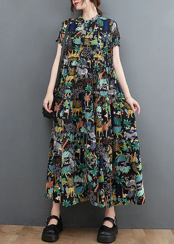Now or Never off-shoulder dressoff-shoulder dressFrench Black Oversized Print Exra Large Hem Cotton Dress Summer