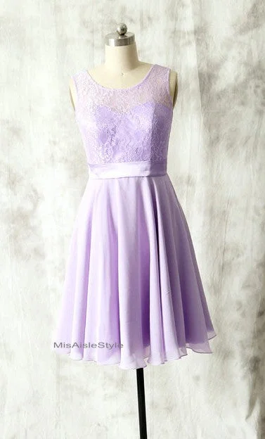 boho-chic dressShort V-back Lilac Bridesmaid Dress