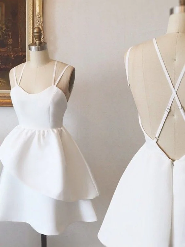 Super Sale cocktail party dresscocktail party dressCute High Low Open Back White Short Prom Dresses, Backless White Homecoming Dresses, White Formal Evening Dresses