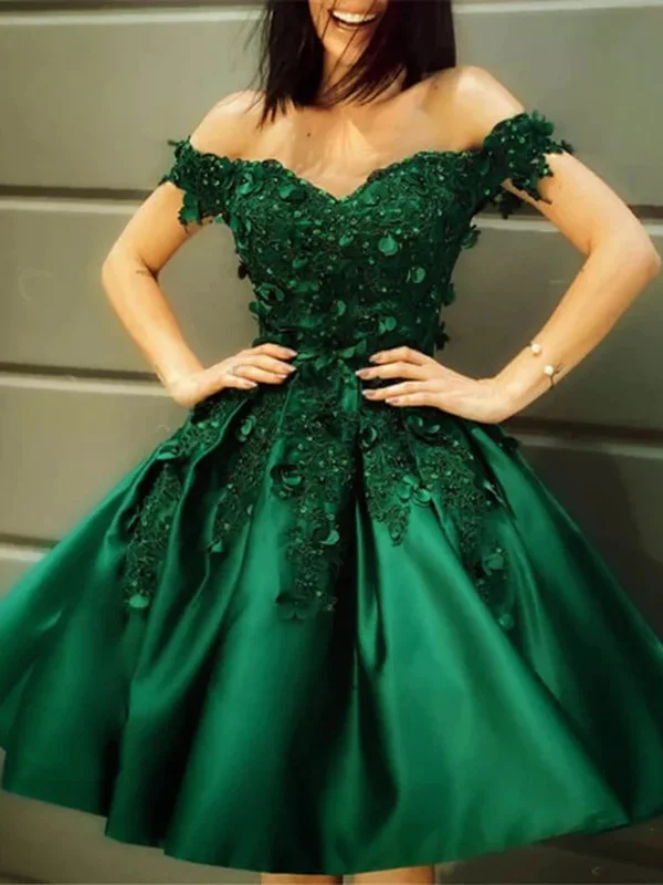 New Markdowns romantic dressromantic dressOff Shoulder Beaded Green Lace Short Prom Dresses, Green Lace Homecoming Dresses, Beaded Green Formal Evening Dresses SP2469