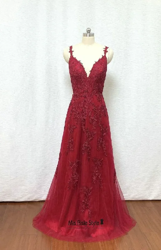 Amazing Deals silk dresssilk dressA line Burgundy Prom Dress