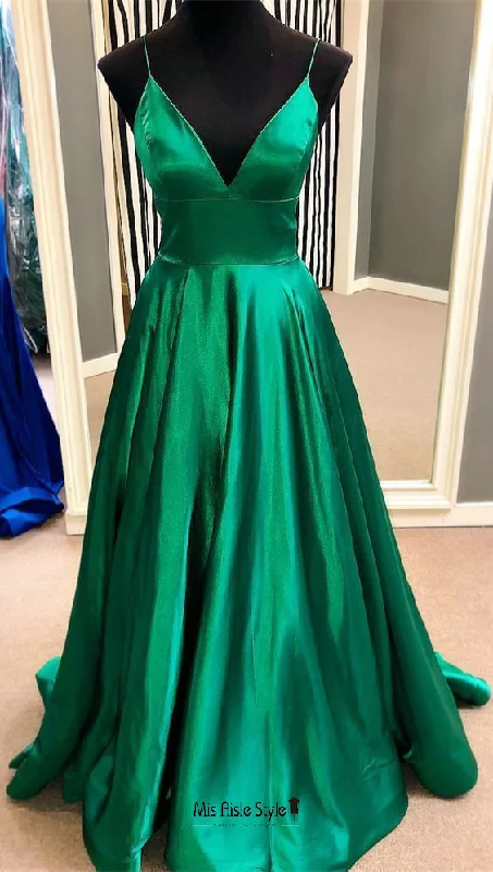 Closeout lace-up dresslace-up dressSimple Green Long Prom Dress