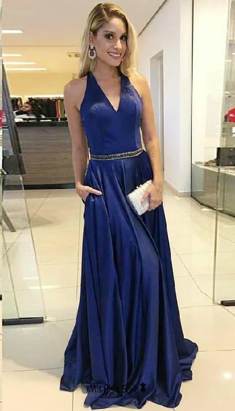 Act Fast lace-up dresslace-up dressHalter Neckline Navy Blue Prom Dress