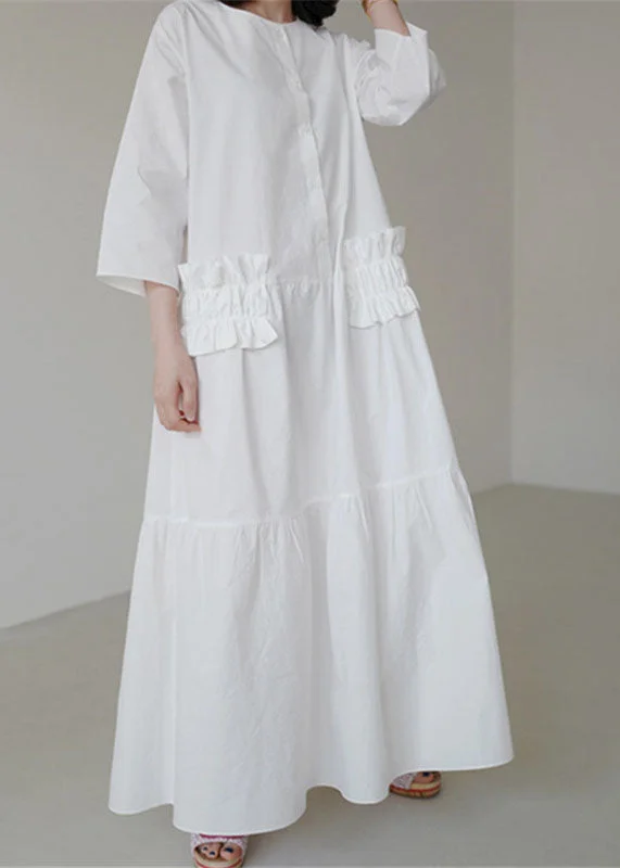 Act Now off-shoulder dressoff-shoulder dressSimple White O Neck Ruffled Patchwork Cotton Dresses Summer