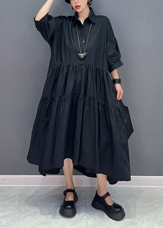Grand Opening Sale office dressoffice dressBlack Patchwork Cotton Maxi Dresses Oversized Exra Large Hem Summer