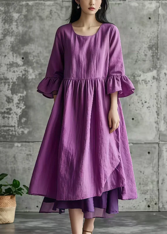 romantic dressDIY Purple Asymmetrical Patchwork Cotton Long Dress Summer