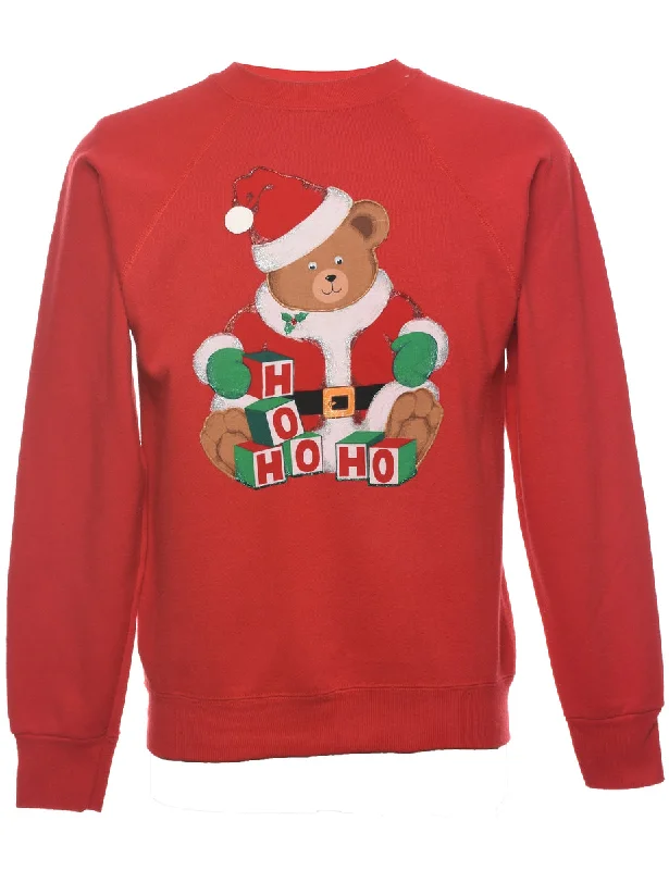 Huge Discounts casual sports coatTeddy Bear Print Christmas Sweatshirt - S