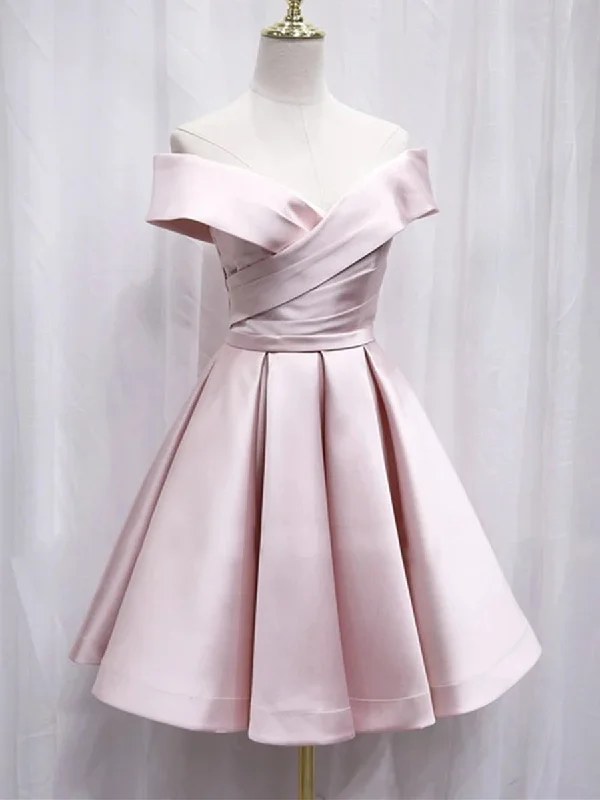 Limited Time minimalistic dressminimalistic dressOff Shoulder Blue/Pink Satin Short Prom Dresses, Off the Shoulder Blue/Pink Formal Graduation Homecoming Dresses
