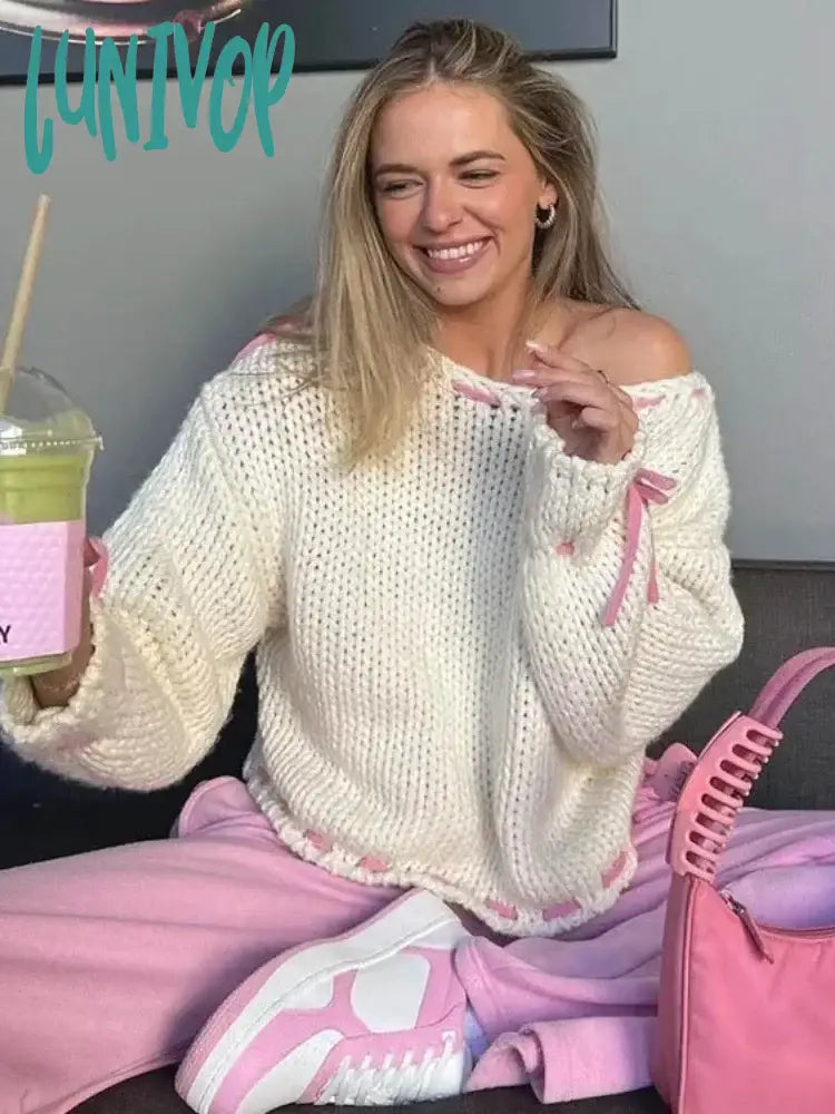 Lowest Price Lunivop Fashion Drawstring Oversize Sweater for Women Autumn Long Sleeve Loose-fit Knitted Pullovers Female Casual Knitwear 2024 Jumpers