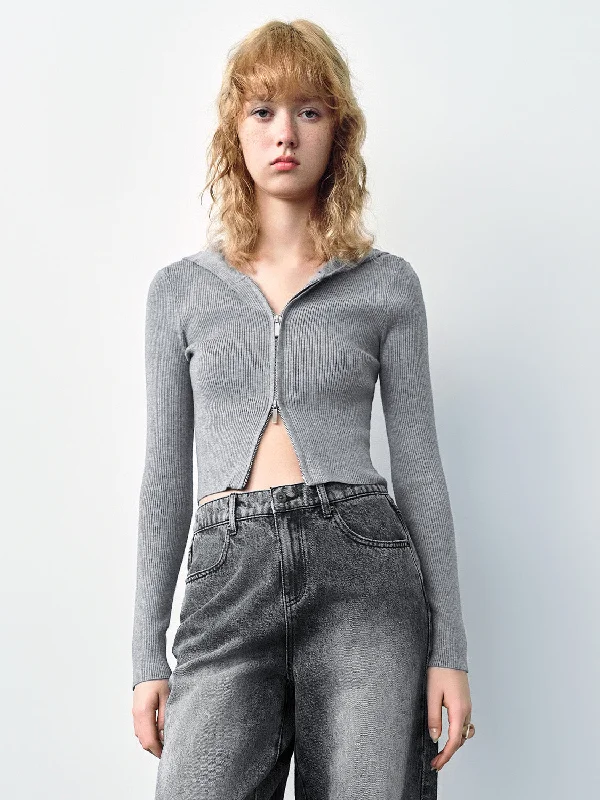 Limited Time Zipper Front Hooded Skinny Knitted Cardigan