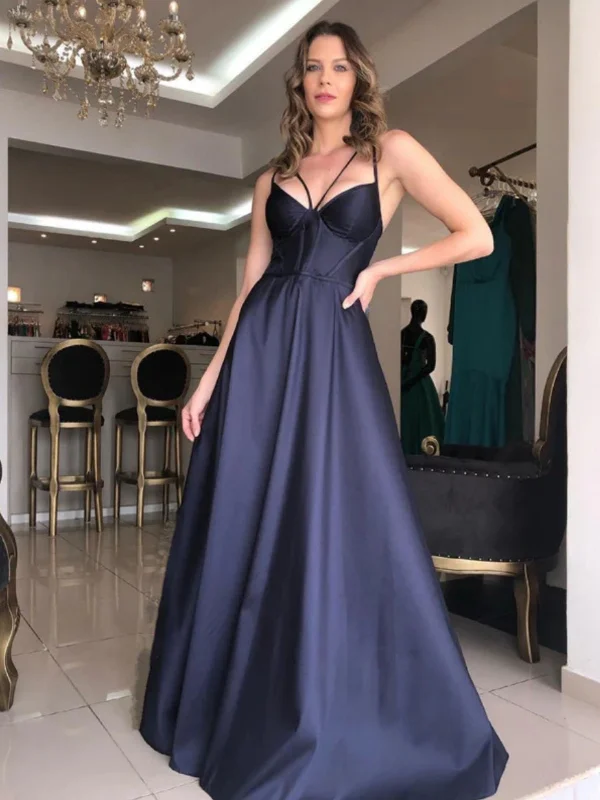 Don't Miss fitted cocktail dressfitted cocktail dressSimple V Neck Dark Blue Satin Long Prom Dresses, Open Back Blue Formal Graduation Evening Dresses SP2847