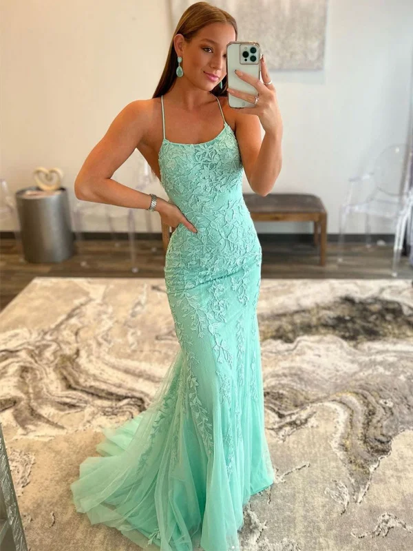 Deep Discounts form-fitting dressform-fitting dressMint Green Lace Mermaid Backless Long Prom Dresses, Mermaid Mint Green Formal Dresses, Mint Green Lace Evening Dresses SP2224