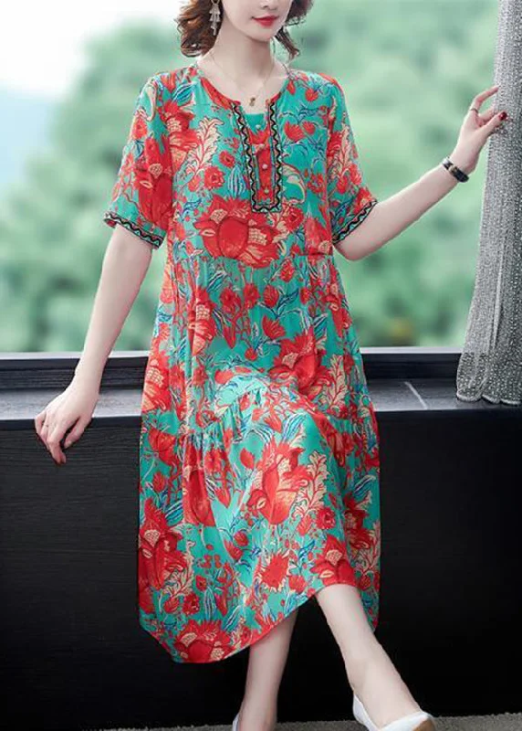 Lowest Price cocktail dresscocktail dressBeautiful Red O-Neck Print Silk Party Dress Summer