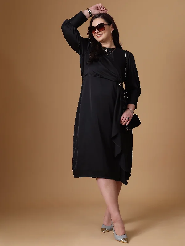 t-shirt dressBlack Velvet Satin Straight Dress