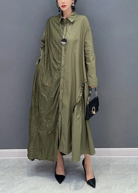 classic fit-and-flare dressFine Green Asymmetrical Patchwork Ruffled Wrinkled Maxi Dresses Spring