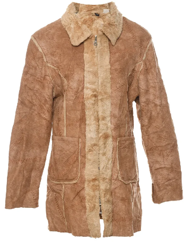 YEAR-End Clearance premium puffer coatLight Brown Cosy Shearling & Trim Detail Coat - L
