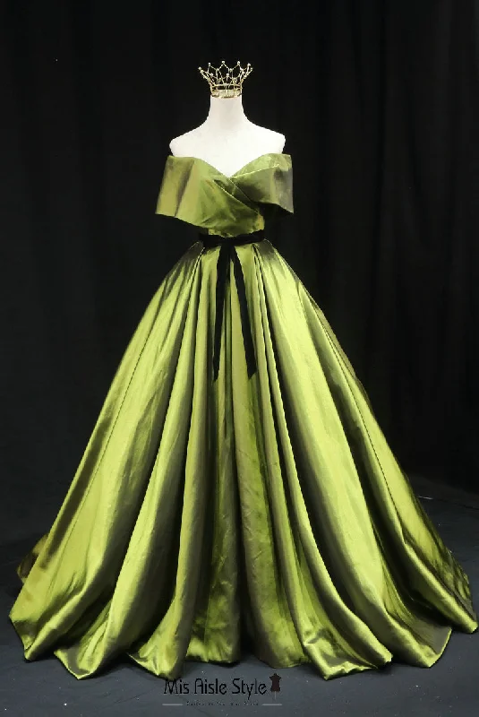 draped dressBall Gown Off Shoulder Sleeve Green Prom Dress