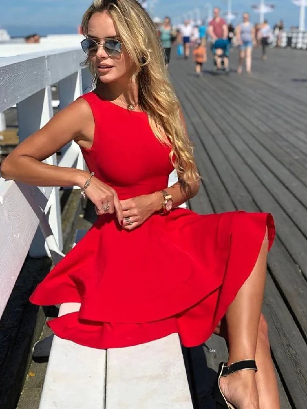 New Deals vintage dressvintage dressRound Neck Layered Short Red Prom Dresses, Short Red Formal Graduation Homecoming Dresses
