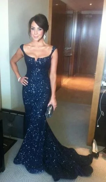 Anniversary Sale comfy dresscomfy dressMermaid Navy Blue Sparkle Evening Dress