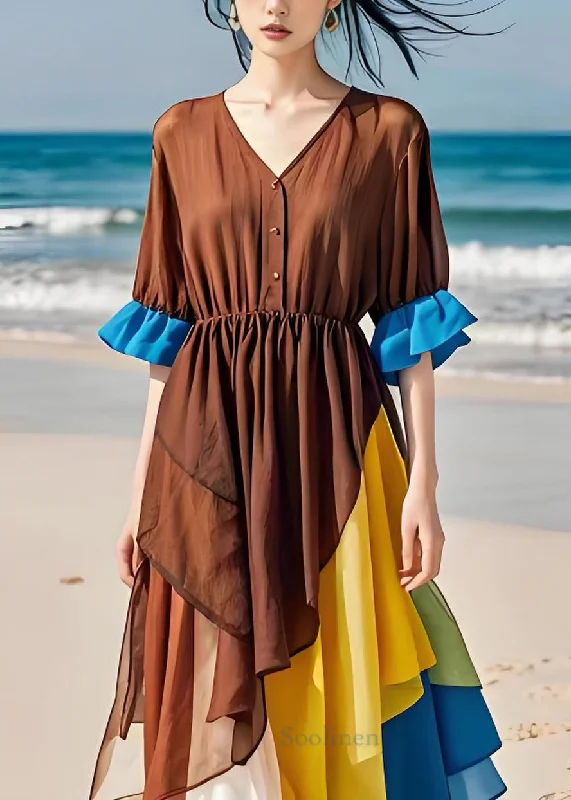 classic fit-and-flare dressStyle Asymmetrical Design Chiffon Patchwork Cotton Dresses Summer