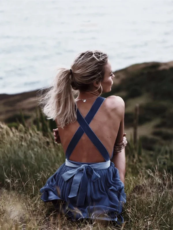 Today’s Special draped dressdraped dressDark Blue Open Back Short Prom Dress, Dark Blue Formal Dress, Homecoming Dress, Graduation Dresses