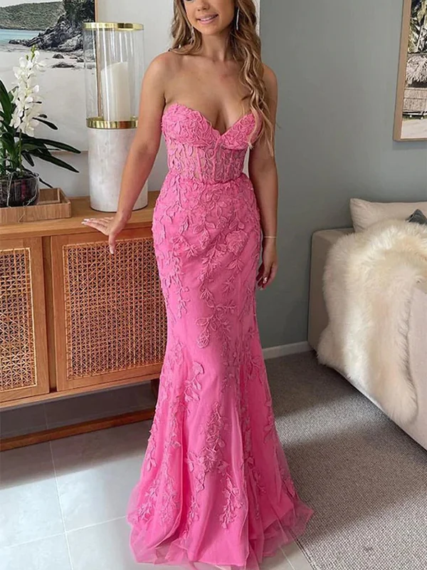 Sale Event velvet dressvelvet dressMermaid Open Back Pink Lace Long Prom Dresses, Sweetheart Neck Pink Formal Dresses, Pink Lace Evening Dresses SP2295