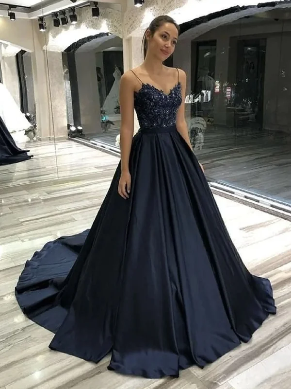 Extra Discounts lace-up dresslace-up dressA Line V Neck Beaded Black Lace Long Prom Dresses, Black Formal Graduation Evening Dresses SP2525