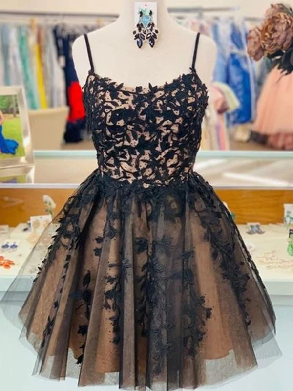Special Price casual dresscasual dressUnique Black Lace Champagne Short Homecoming Prom Dresses, Black Lace Formal Graduation Evening Dresses