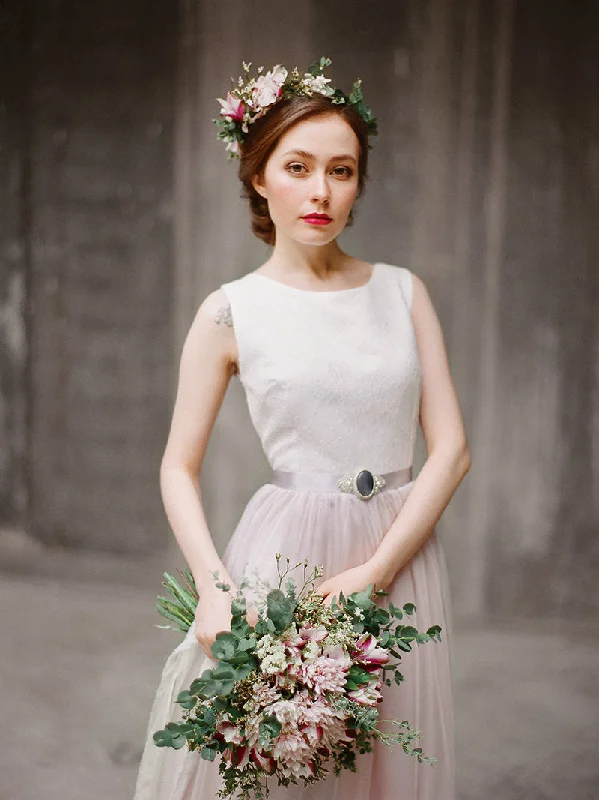 Buy More, Save More trendy mini dresstrendy mini dressIllusion Back Lace Wedding Dress with Blush Tulle Skirt